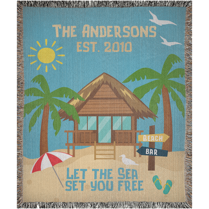 Personalized Beach Shack Woven Blanket