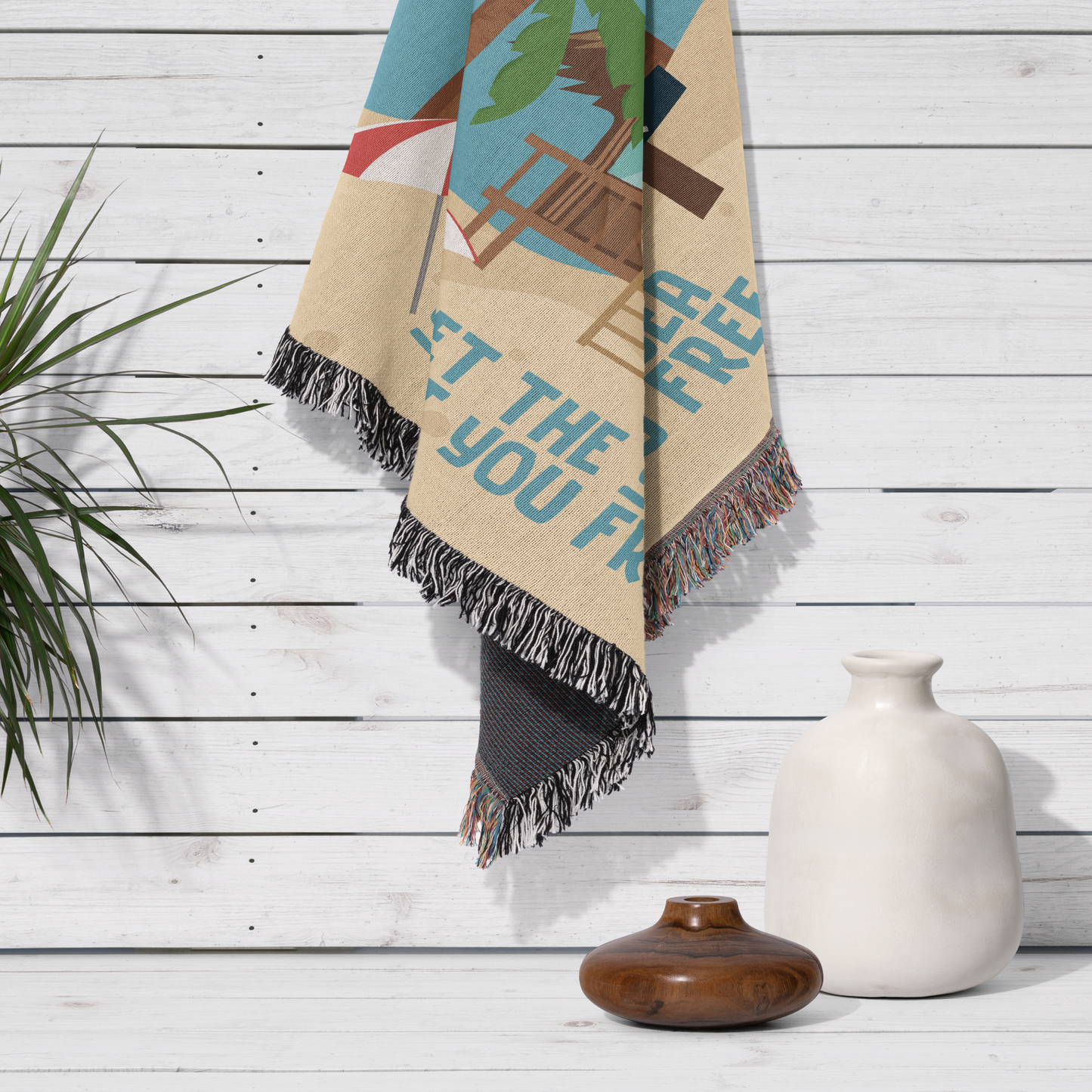 Personalized Beach Shack Woven Blanket