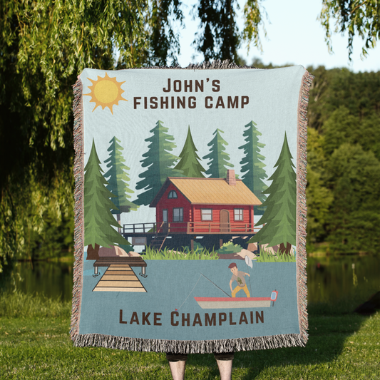 Personalized Fishing Camp Woven Blanket