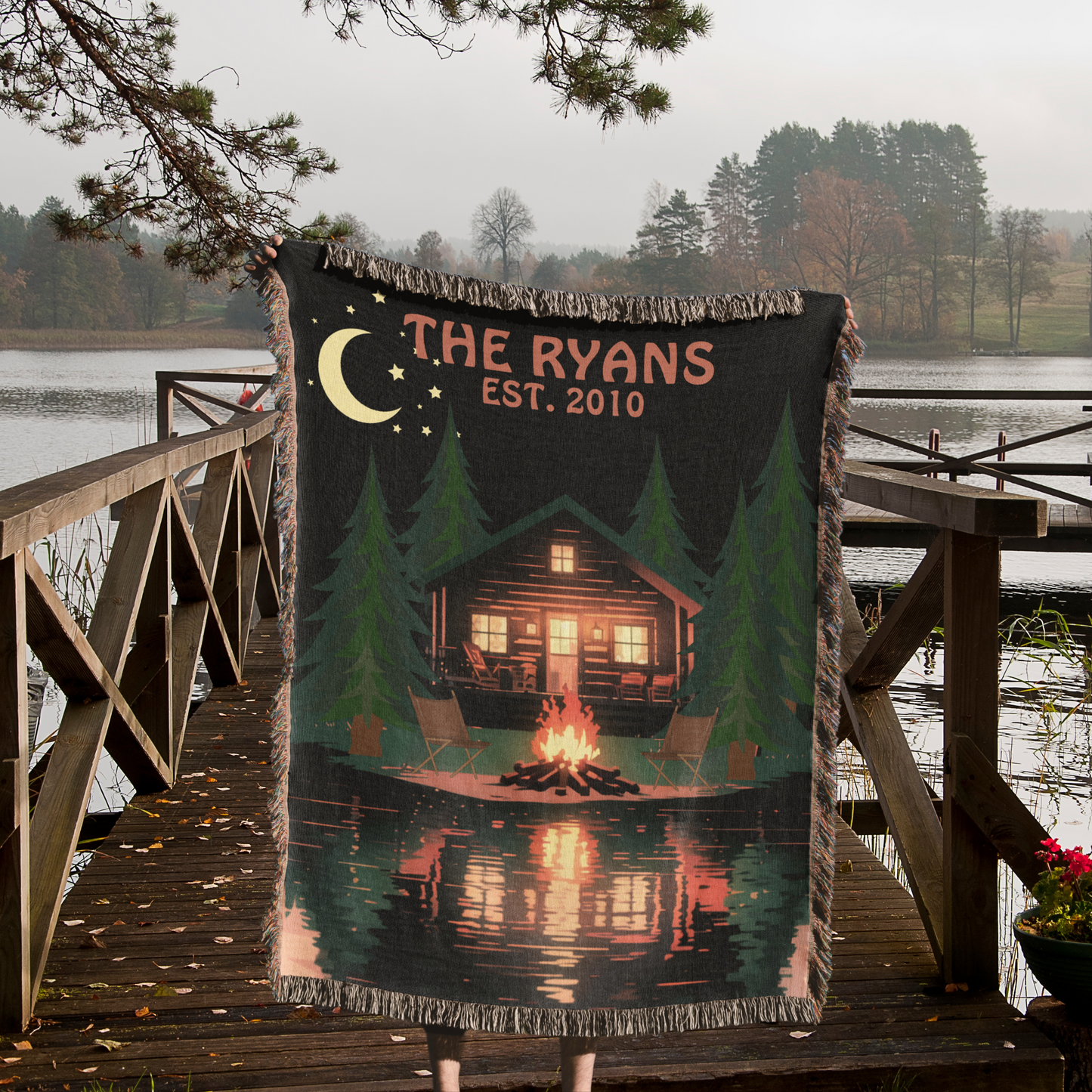 Personalized Cabin Nights Woven Blanket