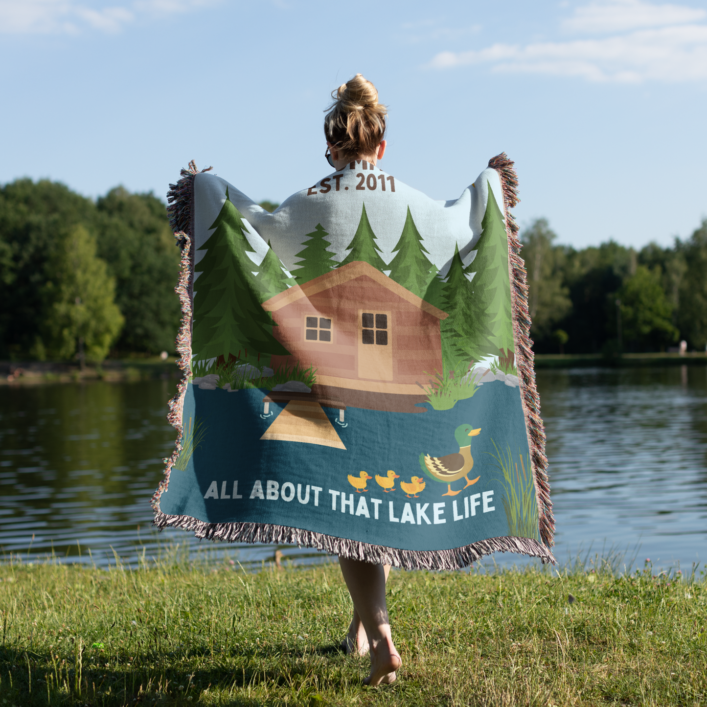 Personalized Cabin Lake Woven Blanket