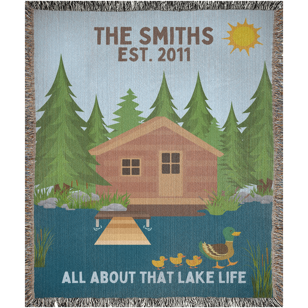Personalized Cabin Lake Woven Blanket